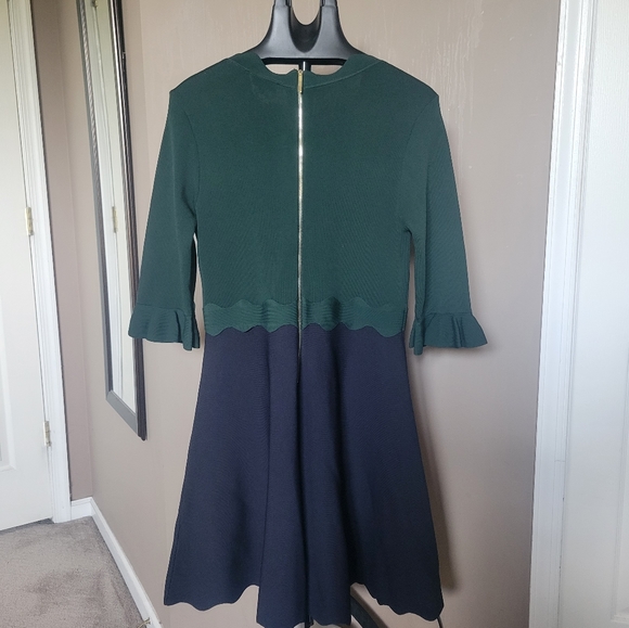 Navy and green Ted Baker dress with scallop detail, Size 5 - Picture 5 of 6